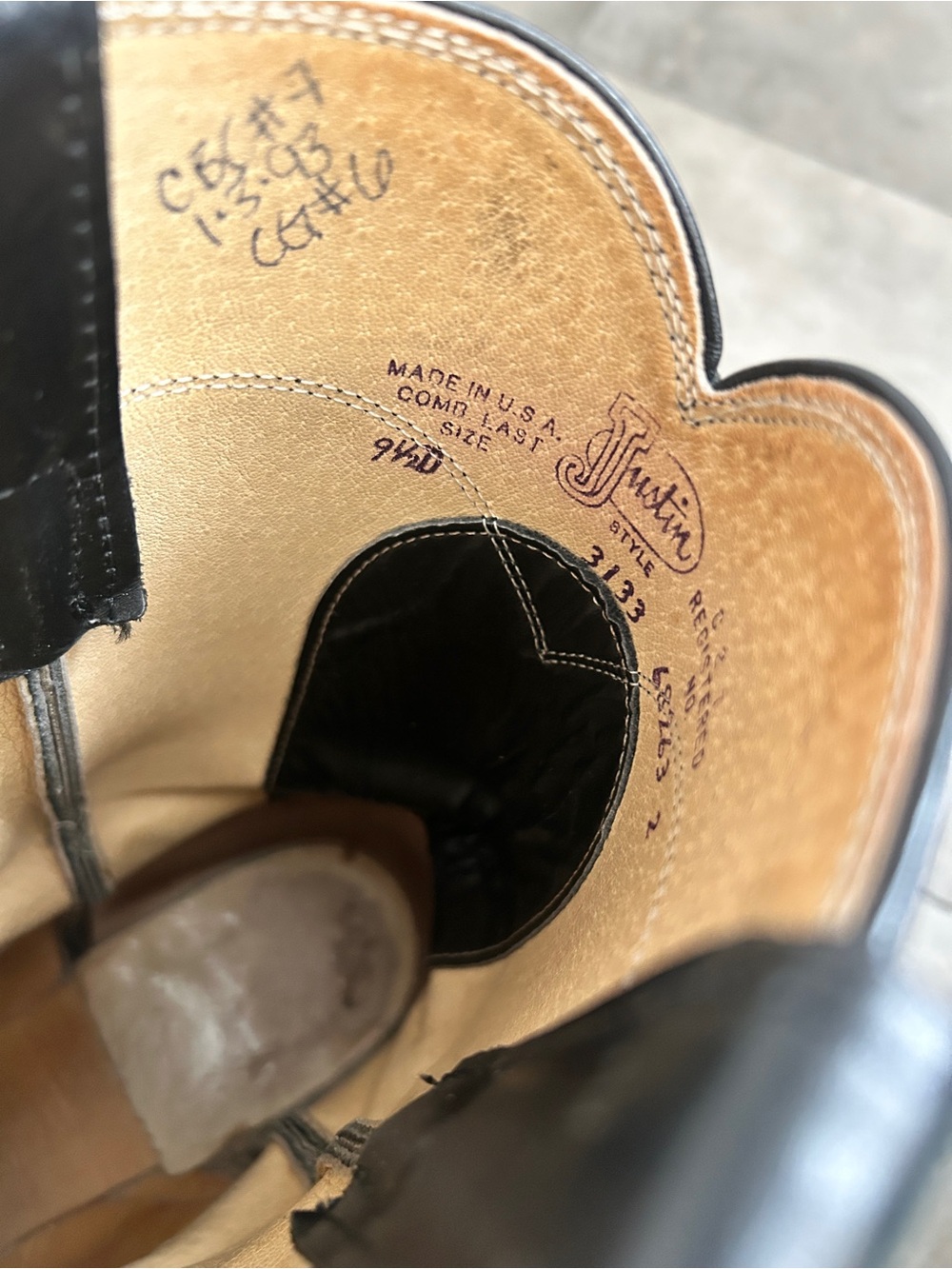 JUSTIN Roper black boots western leather cowboy 9.5 D - Picture 6 of 10